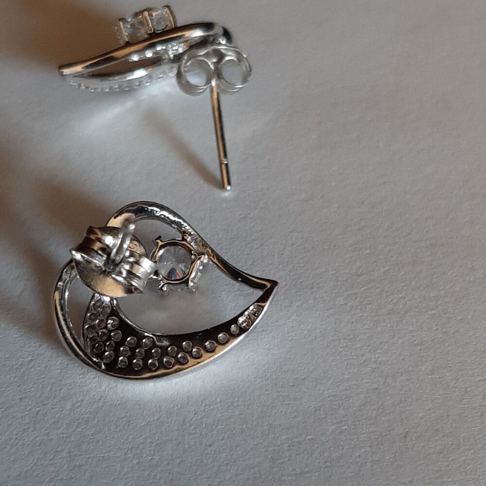 NEW Sterling Silver 925 Micro Pave Cubic Zirconia Studs Awesome Earrings Italy - Picture 7 of 7